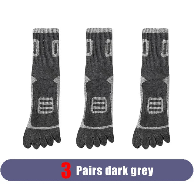 3 Pairs Man Short Five Finger Socks Sport Compression Sweat-Absorbing Middle Tube Fitness Outdoor Basketball Toe Socks Student