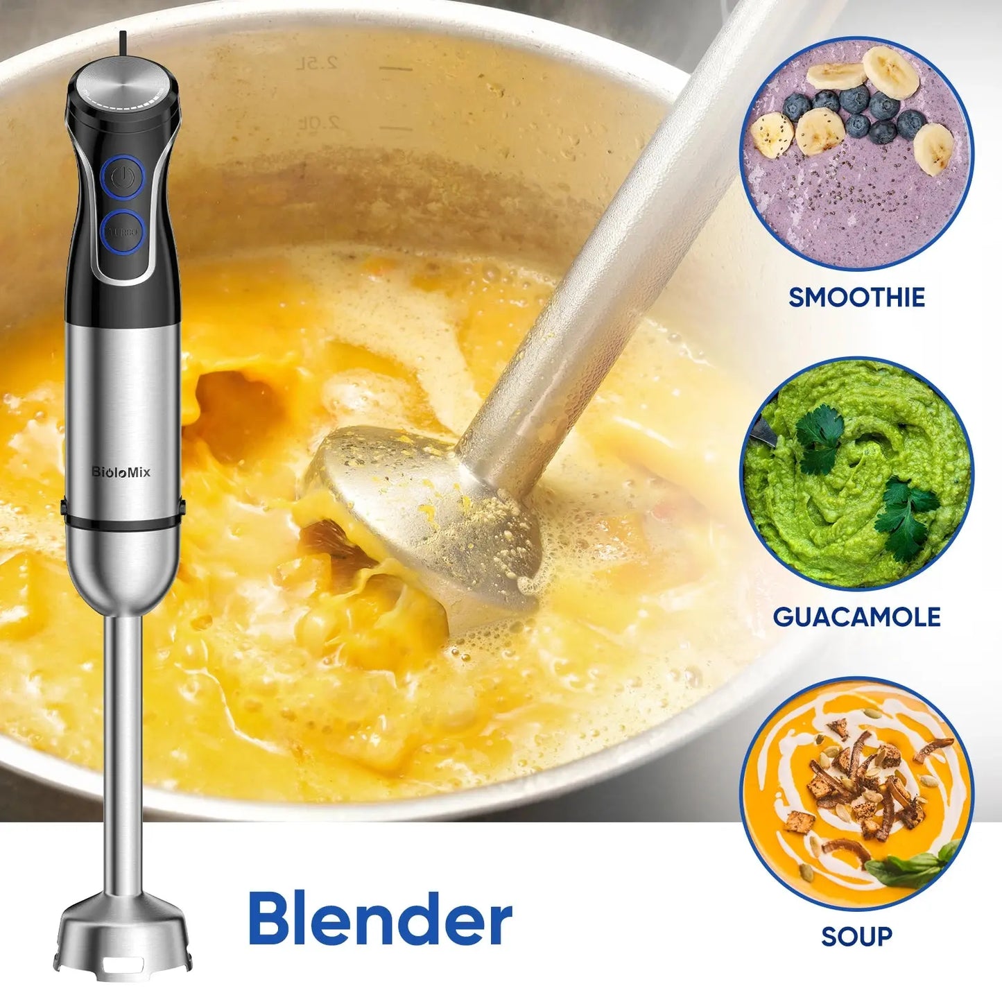 BioloMix 5 in 1 Immersion Hand Blender,1500W Blender with 304 Stainless Steel Blade,Food Processor,Smoothies Puree Baby Food - RIGBYZ