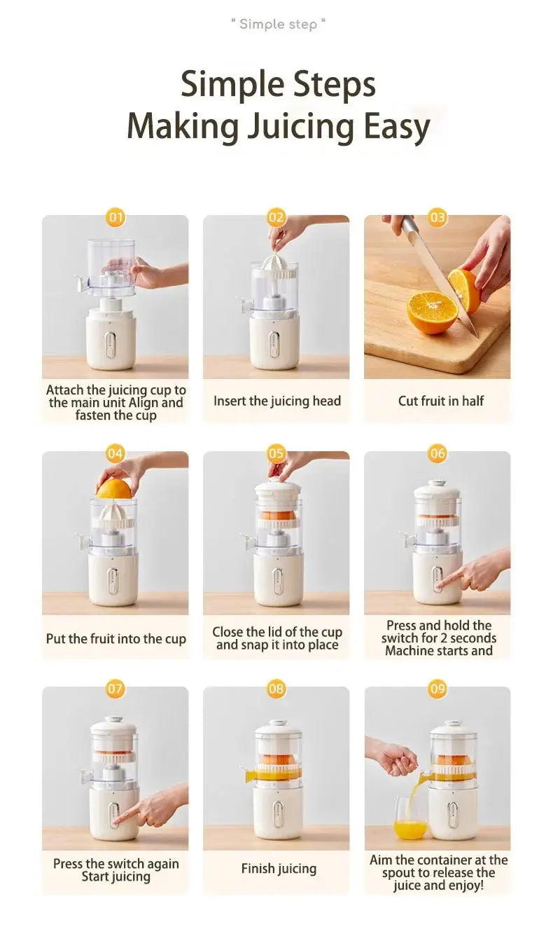 Home Travel 1500mAh Rechargeable Juicer For Lemon Orange Citrus 45W Wireless Blender Automatic Separation Raw Electric Juicer - RIGBYZ