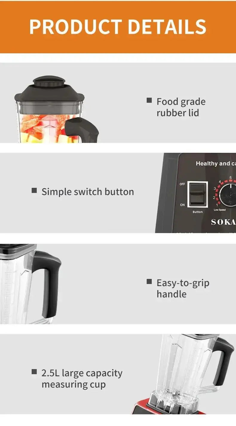 Houselin Smoothie Maker, 5000W Powerful Blender with 2.5L Container, 9 Speeds Control, for Ice/Nut,Kitchen - RIGBYZ