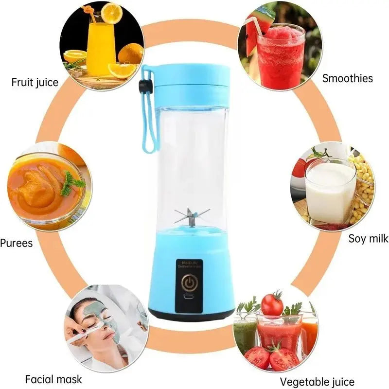 Cordless Portable Personal Size Blender - USB Rechargeable Blender for Smoothies and Shakes 6 Blades with 380Ml BPA Free Juice Cup - RIGBYZ