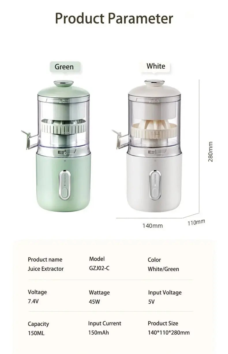 Home Travel 1500mAh Rechargeable Juicer For Lemon Orange Citrus 45W Wireless Blender Automatic Separation Raw Electric Juicer - RIGBYZ