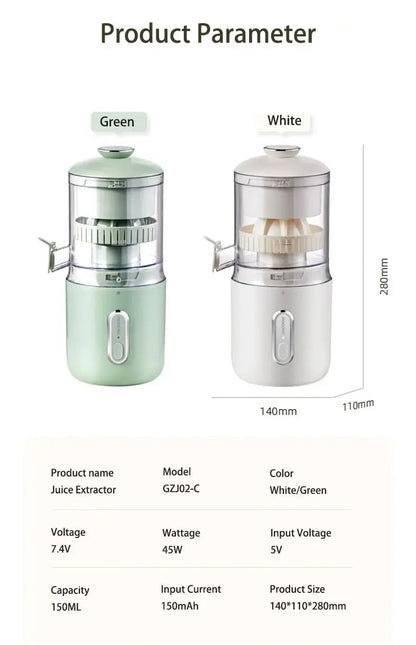 Home Travel 1500mAh Rechargeable Juicer For Lemon Orange Citrus 45W Wireless Blender Automatic Separation Raw Electric Juicer - RIGBYZ
