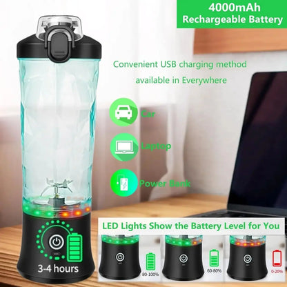 Portable Blender Personal Juicer - Kitchen 20oz USB Rechargeable 4000mAh Large Battery With 6 Blades for Smoothies Shakes Baby - RIGBYZ