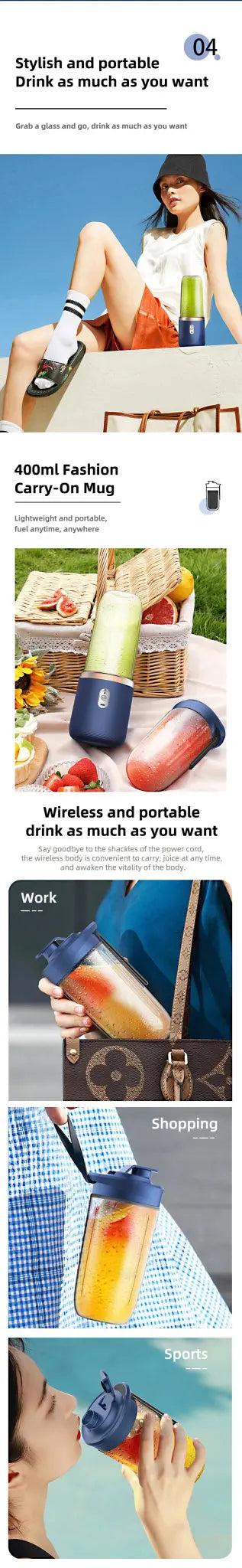 Portable Blender Bottle Electric 6 Blades Multifunction Juice Blender Fresh Juice Smoothie Blender Ice CrushCup Food Processor - RIGBYZ