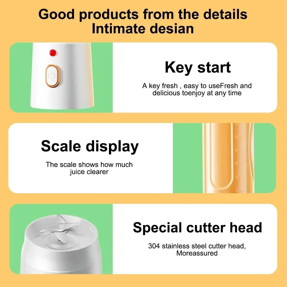 Portable Smoothie Blender Mini Juicers USB Rechargeable Juicer Cup 6 Blades Multifunction Smoothie Milkshake Juice Machine - RIGBYZ
