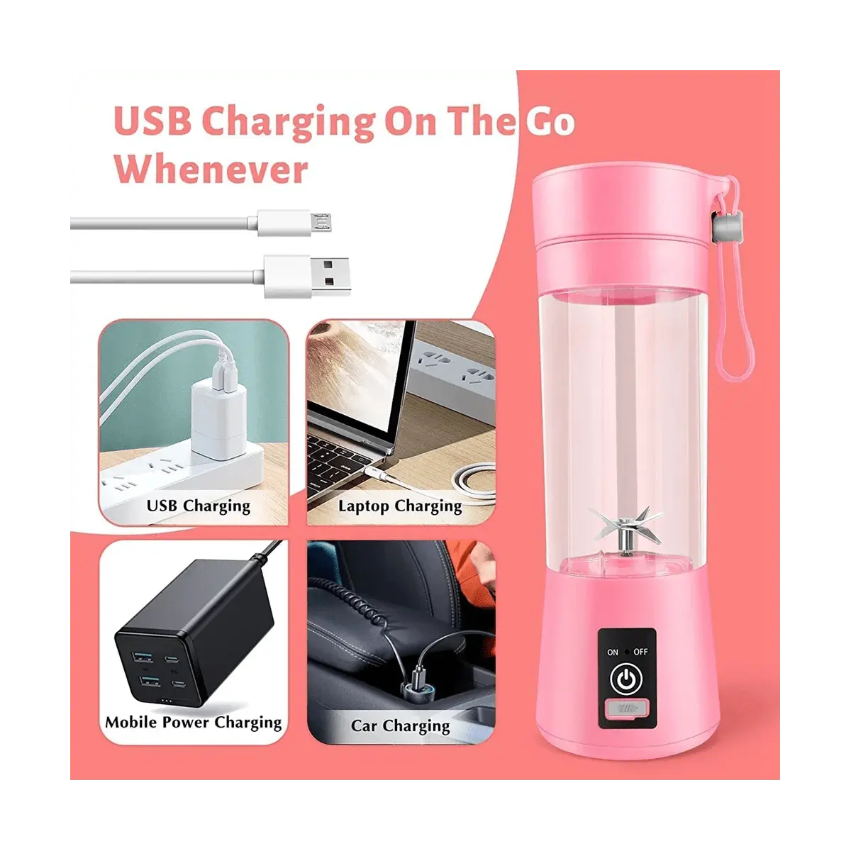 Portable Blender Mini Blender for Shakes and Smoothies Rechargeable USB 380Ml Traveling Fruit Juicer Cup with 6 Blades - RIGBYZ