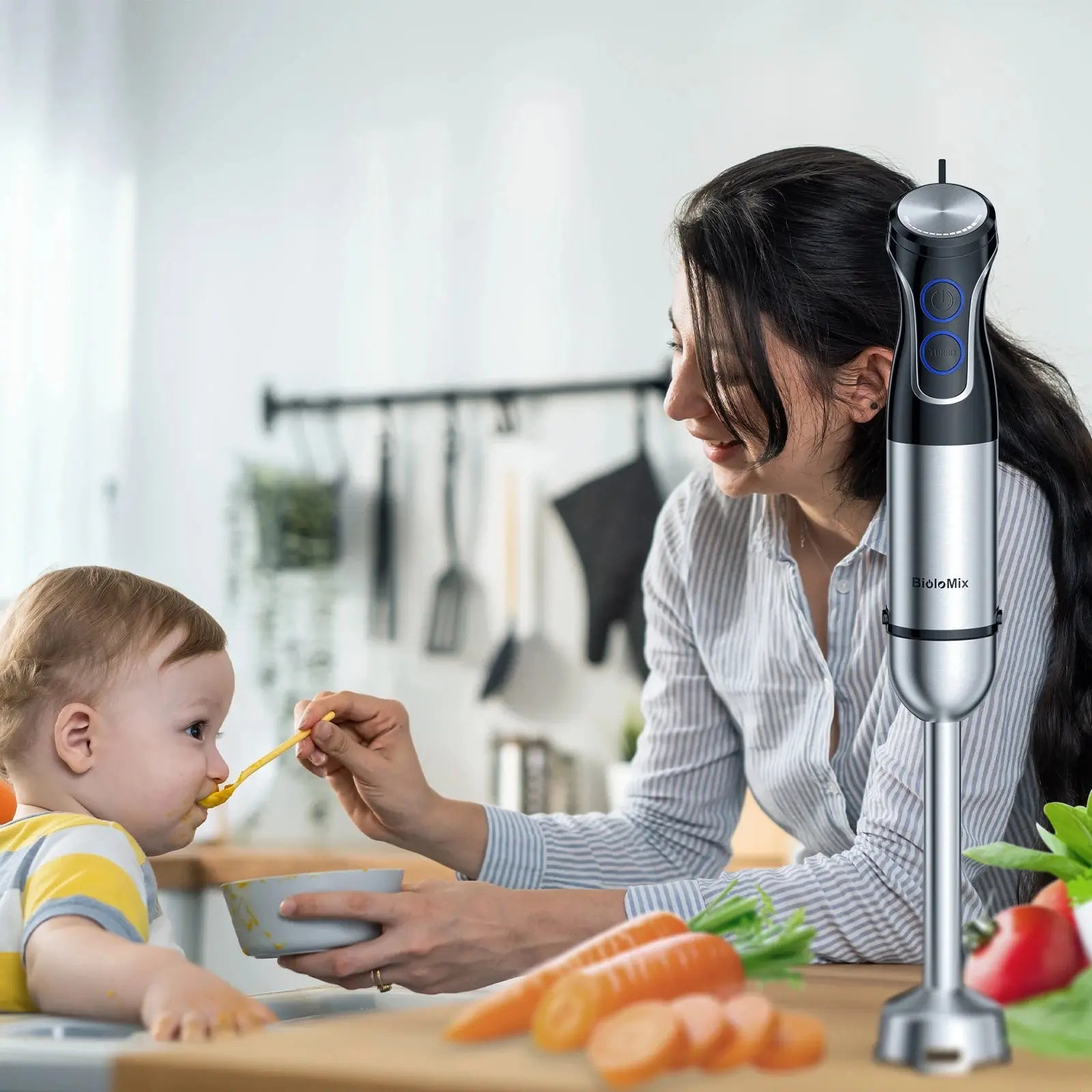 BioloMix 5 in 1 Immersion Hand Blender,1500W Blender with 304 Stainless Steel Blade,Food Processor,Smoothies Puree Baby Food - RIGBYZ