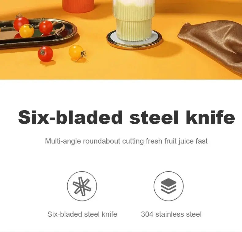 Portable Juicer Cup 6 Blade Blender Bottle Household Fruit Juicer Cup Smoothie Blender USB Rechargeable Juicer Kitchen Tool - RIGBYZ