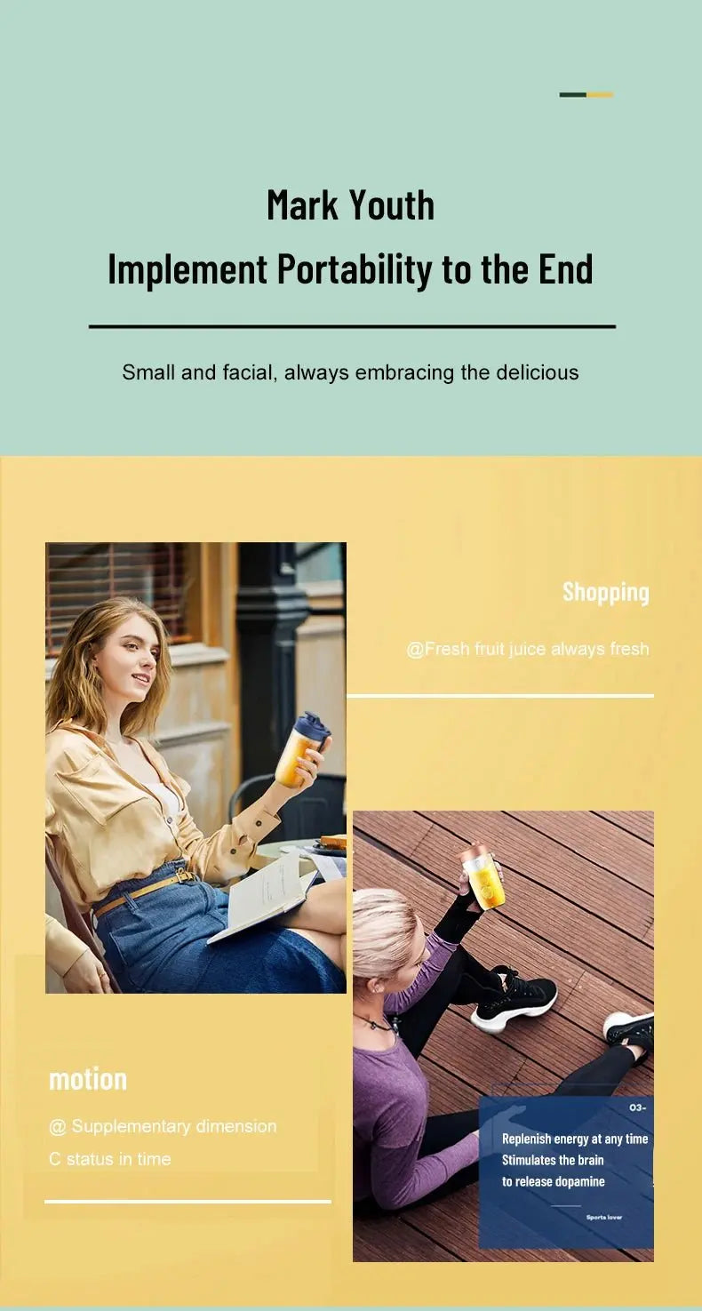Portable Blender Bottle Multifunction Juice Blender Fresh Juice Smoothie Blender Ice CrushCup Food Processor Juicing Tool - RIGBYZ