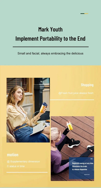 Portable Blender Bottle Multifunction Juice Blender Fresh Juice Smoothie Blender Ice CrushCup Food Processor Juicing Tool - RIGBYZ