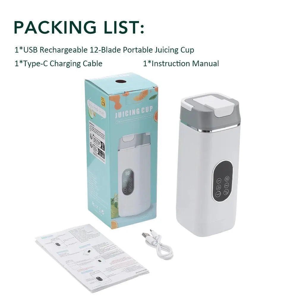 Portable 12 Blade Juicer USB Rechargeable Juicer 420ML Fruit Automatic Smoothie Blender 2 In 1 Blender Bottle Kitchen Tool - RIGBYZ