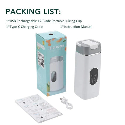 Portable 12 Blade Juicer USB Rechargeable Juicer 420ML Fruit Automatic Smoothie Blender 2 In 1 Blender Bottle Kitchen Tool - RIGBYZ