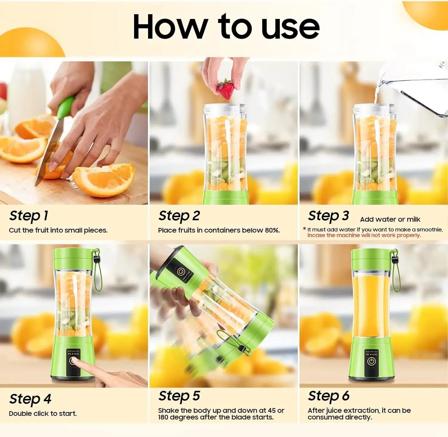 Cordless Portable Personal Size Blender - USB Rechargeable Blender for Smoothies and Shakes 6 Blades with 380Ml BPA Free Juice Cup - RIGBYZ