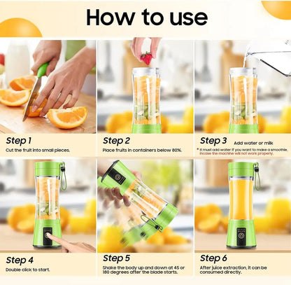 Cordless Portable Personal Size Blender - USB Rechargeable Blender for Smoothies and Shakes 6 Blades with 380Ml BPA Free Juice Cup - RIGBYZ