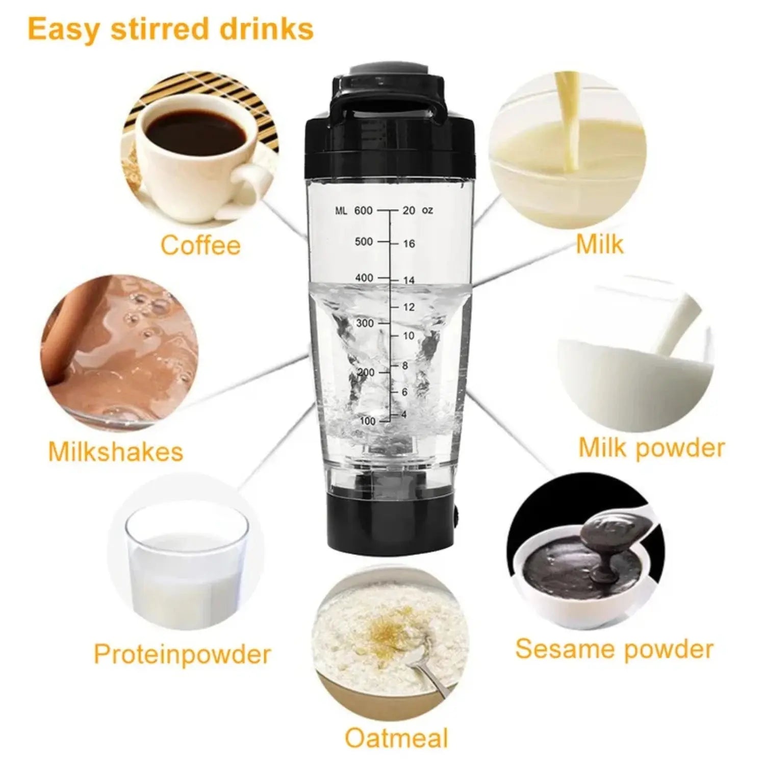 600ML Shaker Cup Powder Fitness Cup Blender Protein Shaker Bottle Brewing Movement Eco Friendly Automatic Vortex Mixer - RIGBYZ