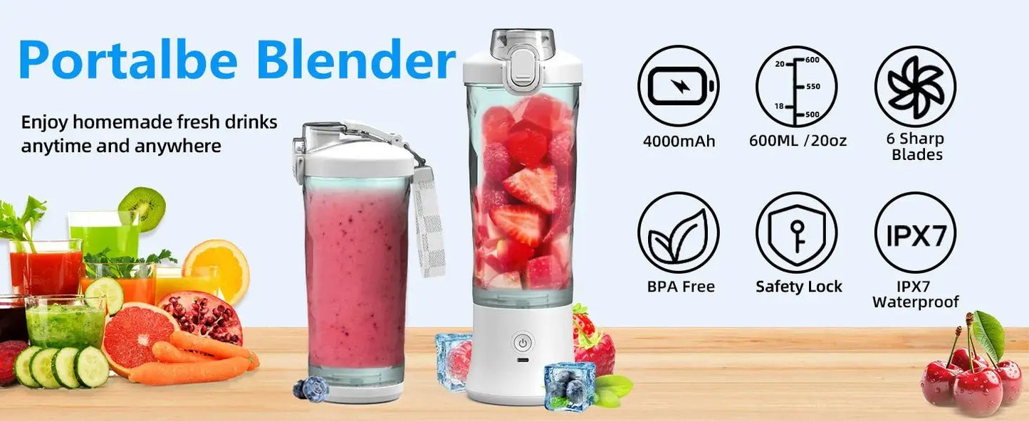 Powerful 20 oz Personal Portable Blender BPA Free USB C Rechargeable Blender with Travel Lid for Shakes Smoothies Home Travel - RIGBYZ