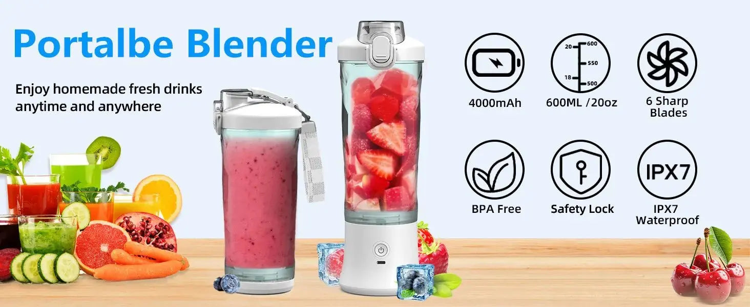 Powerful 20 oz Personal Portable Blender BPA Free USB C Rechargeable Blender with Travel Lid for Shakes Smoothies Home Travel - RIGBYZ
