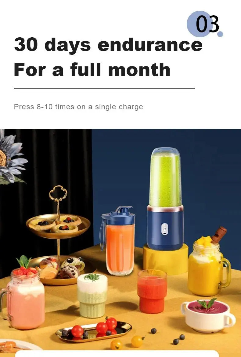 Portable Juicer Cup Smoothie Blender 6 Blade Blender Bottle Household Fruit Juicer Cup USB Rechargeable Juicer Kitchen Tool - RIGBYZ