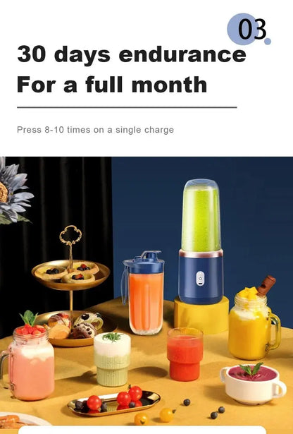 Portable Juicer Cup Smoothie Blender 6 Blade Blender Bottle Household Fruit Juicer Cup USB Rechargeable Juicer Kitchen Tool - RIGBYZ