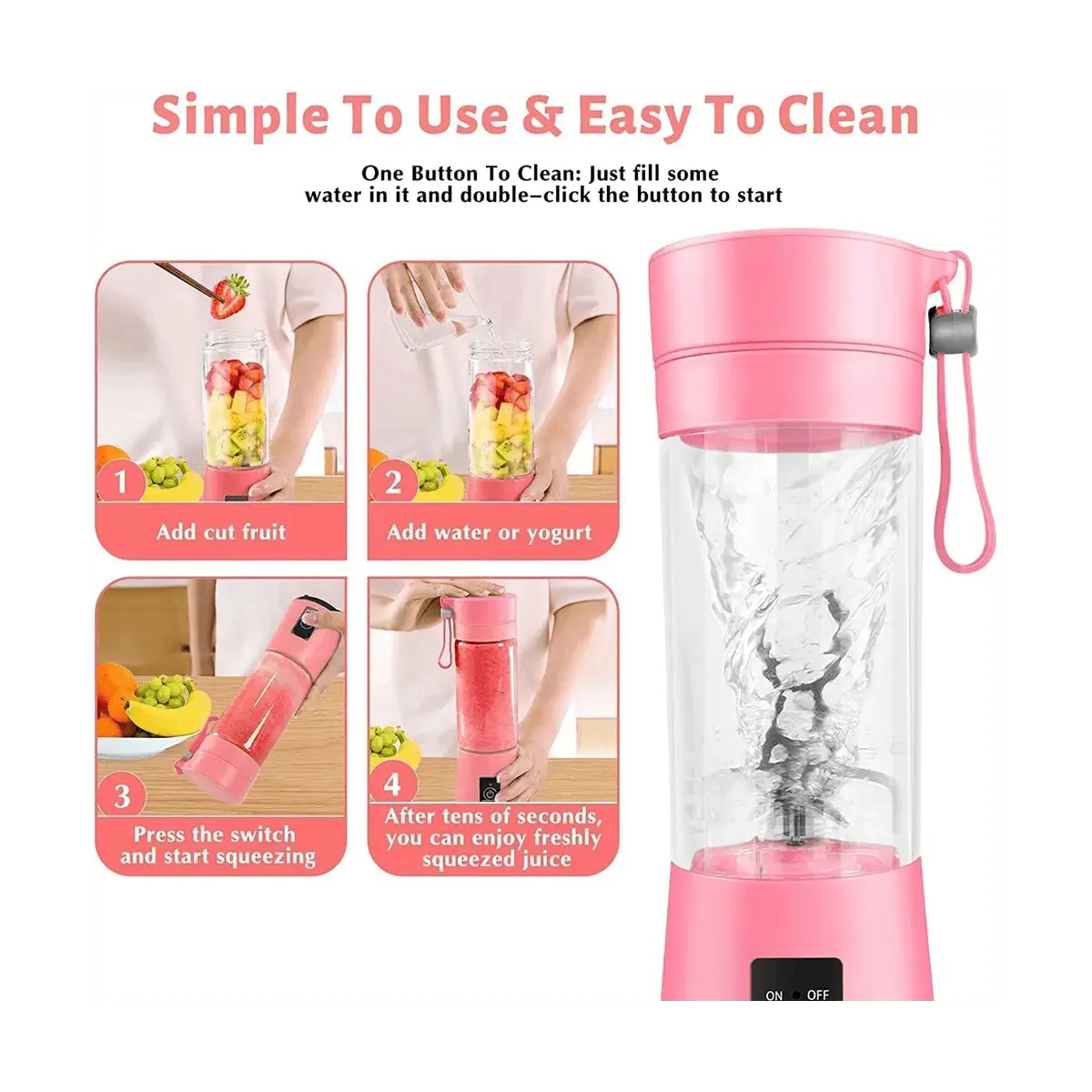 Portable Blender Mini Blender for Shakes and Smoothies Rechargeable USB 380Ml Traveling Fruit Juicer Cup with 6 Blades - RIGBYZ