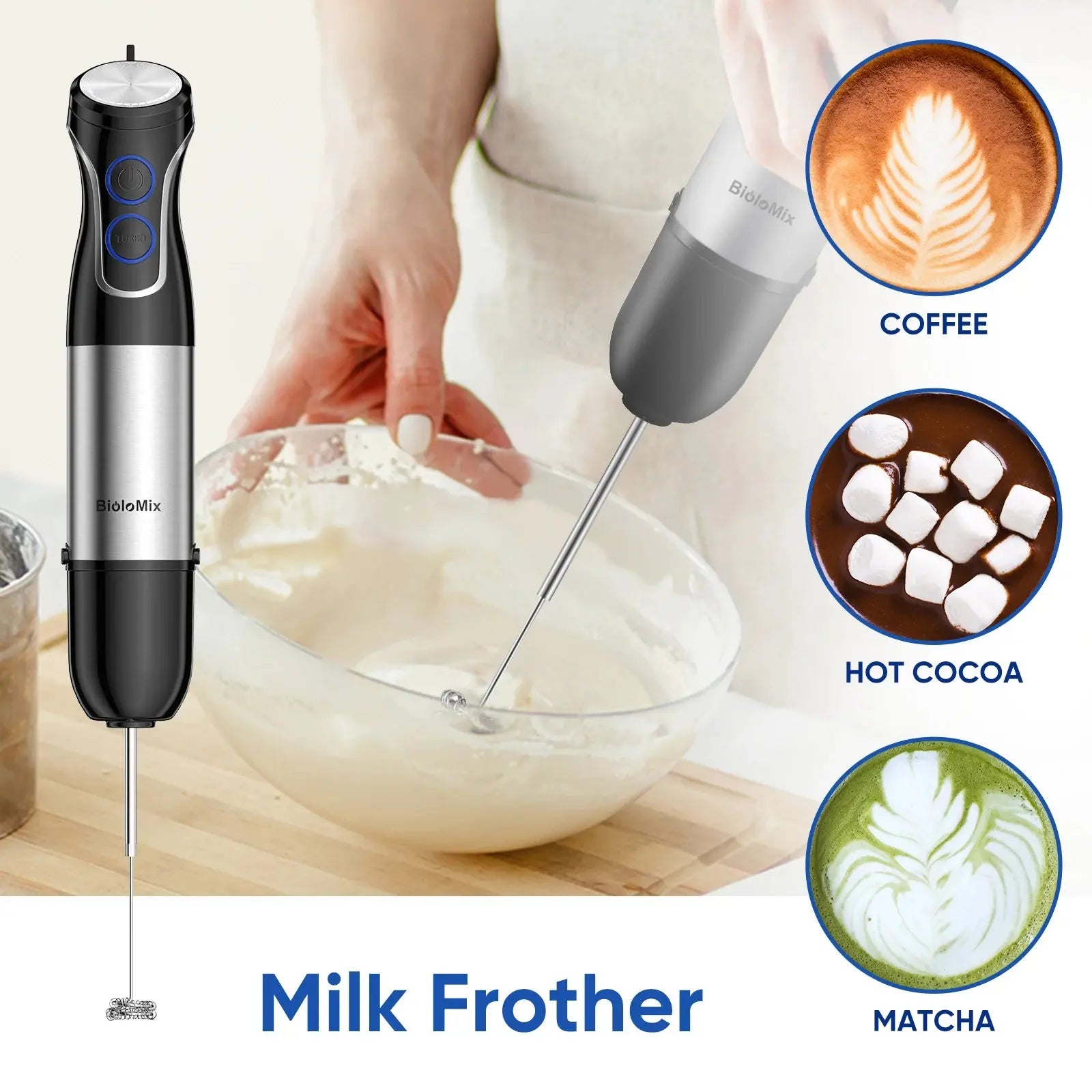 BioloMix 5 in 1 Immersion Hand Blender,1500W Blender with 304 Stainless Steel Blade,Food Processor,Smoothies Puree Baby Food - RIGBYZ