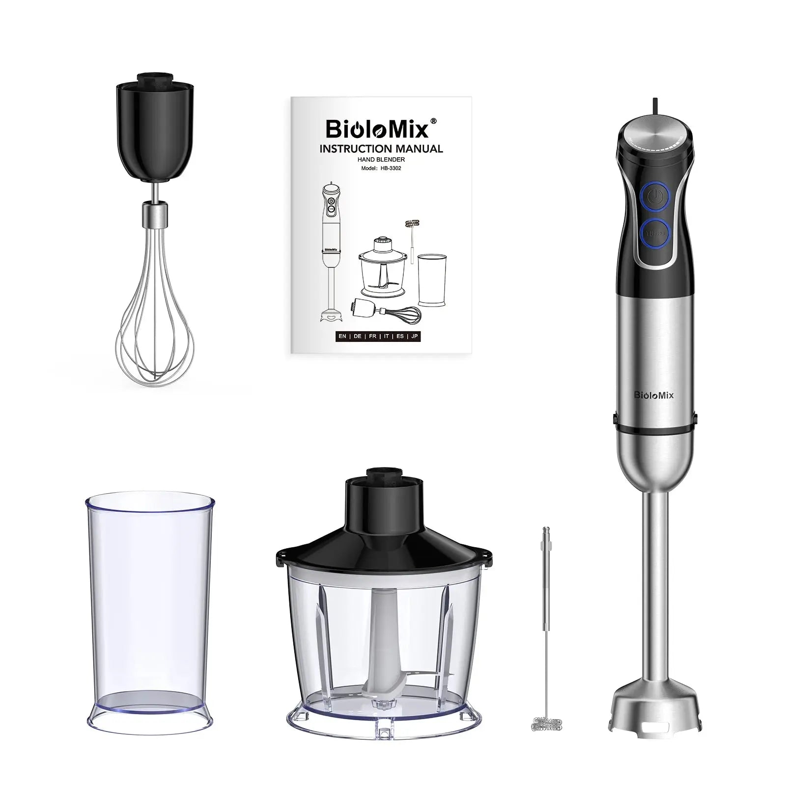 BioloMix 5 in 1 Immersion Hand Blender,1500W Blender with 304 Stainless Steel Blade,Food Processor,Smoothies Puree Baby Food - RIGBYZ