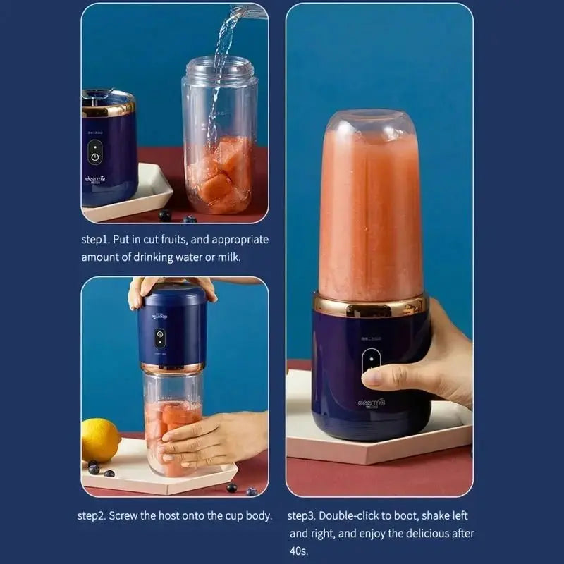 Portable Juicer Cup Smoothie Blender 6 Blade Blender Bottle Household Fruit Juicer Cup USB Rechargeable Juicer Kitchen Tool - RIGBYZ
