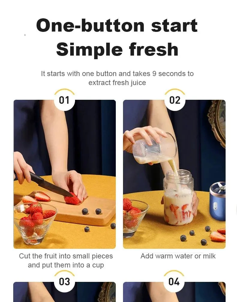 Portable Juicer Cup 6 Blade Blender Bottle Household Fruit Juicer Cup Smoothie Blender USB Rechargeable Juicer Kitchen Tool - RIGBYZ