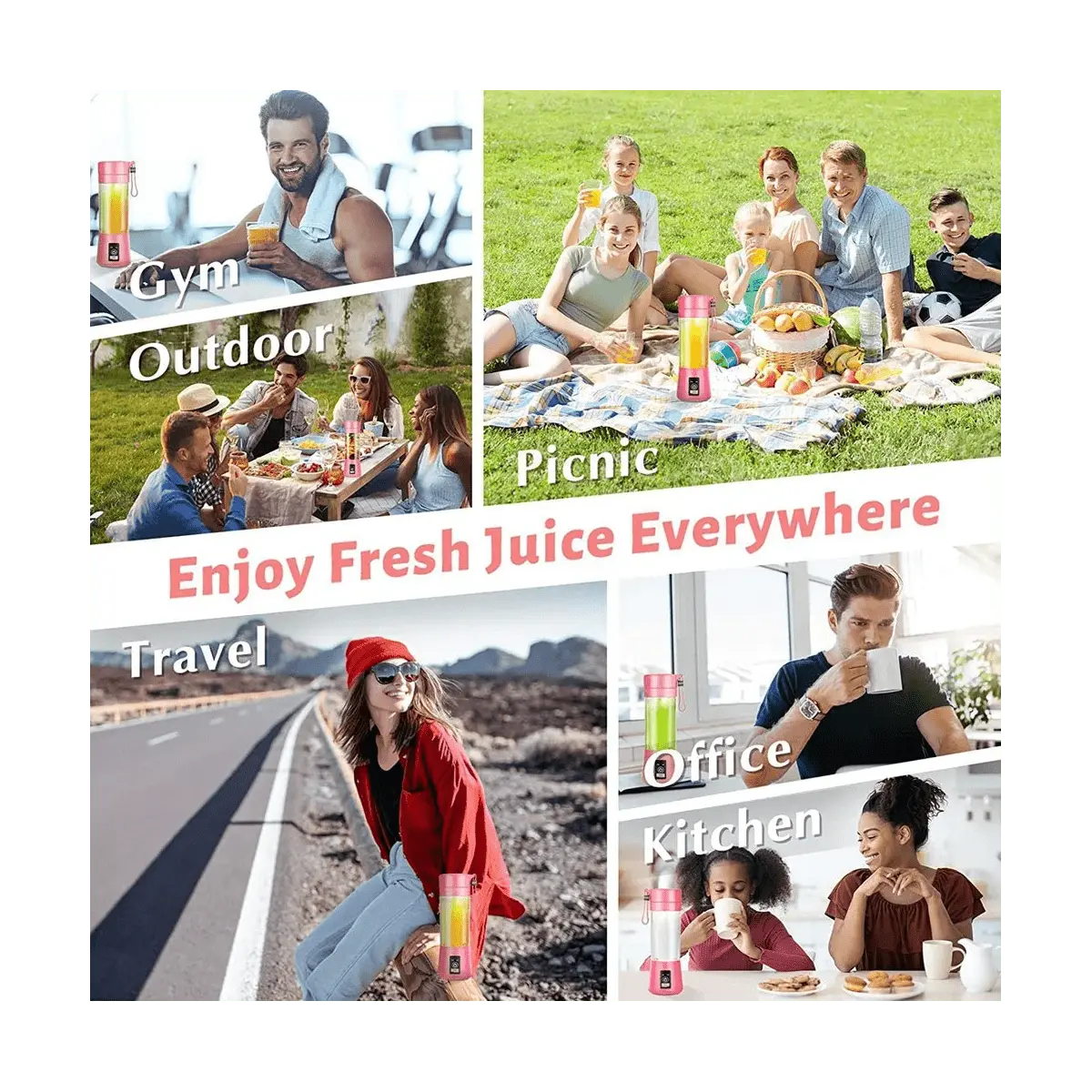 Portable Blender Mini Blender for Shakes and Smoothies Rechargeable USB 380Ml Traveling Fruit Juicer Cup with 6 Blades - RIGBYZ
