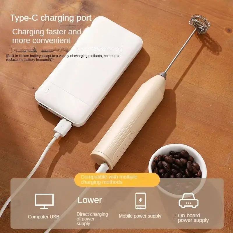 Handheld WhiskAutomatic Stainless Steel Mini Portable Blender 3 Speed Adjustable USB Rechargeable Blender Milk Frother - RIGBYZ