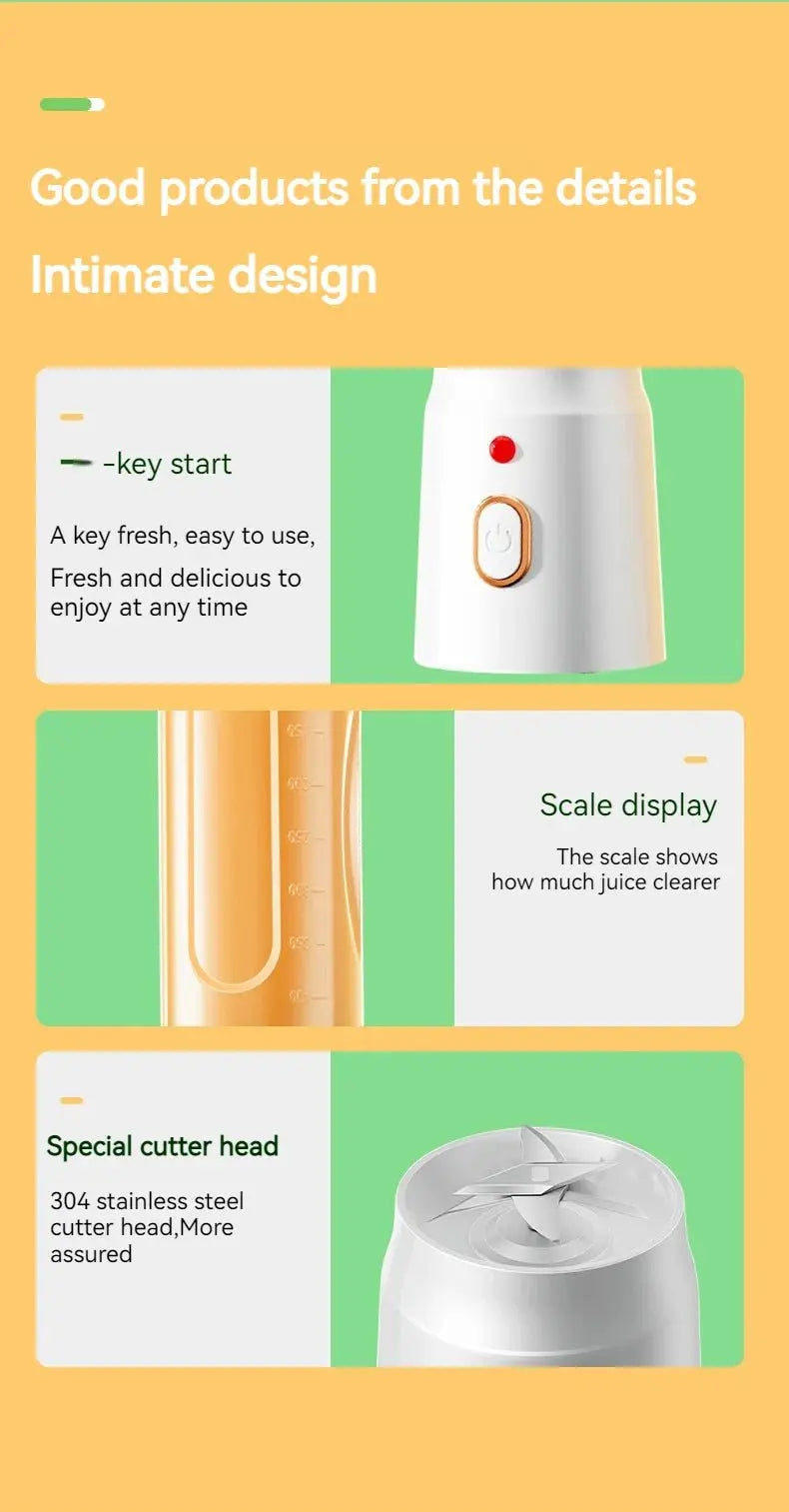 Portable Wireless Blender Electric Fruit Juicer Machine For Orange Ice Crushing 10 Blades Auxiliary Food Machine 1500mA Mixer - RIGBYZ