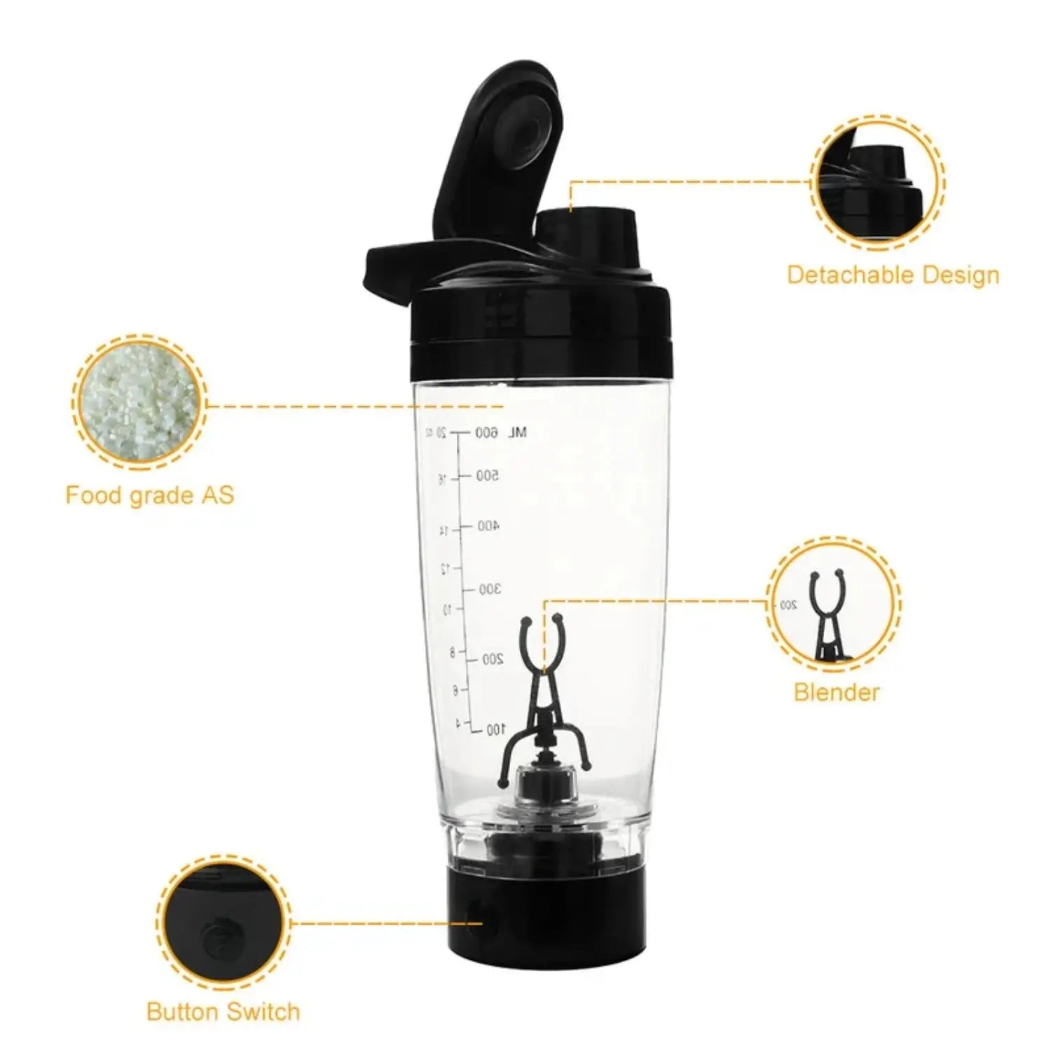 600ML Shaker Cup Powder Fitness Cup Blender Protein Shaker Bottle Brewing Movement Eco Friendly Automatic Vortex Mixer - RIGBYZ
