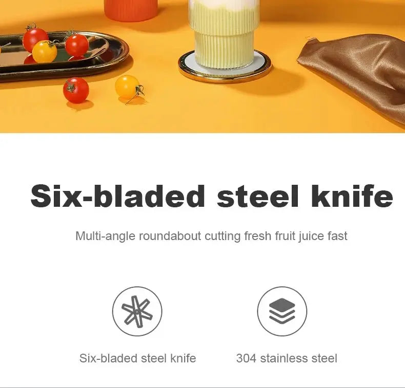 Portable Juicer Cup Smoothie Blender 6 Blade Blender Bottle Household Fruit Juicer Cup USB Rechargeable Juicer Kitchen Tool - RIGBYZ