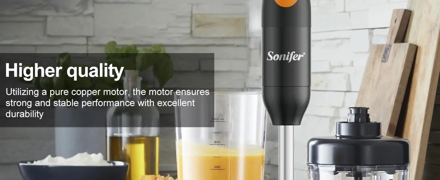 Hand Blender Set with Copper Motor, One - Button Control, 15000RPM Max, Detachable Stainless Steel Shaft & Blade, 300W - RIGBYZ