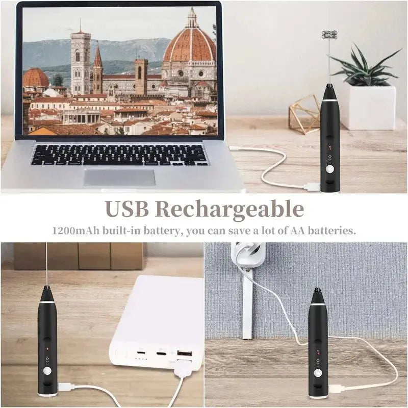 Portable Electric Milk Frothers Handheld Blender USB Mini Coffee Maker Whisk Mixer Cappuccino Cream Egg Beater Food Blender - RIGBYZ