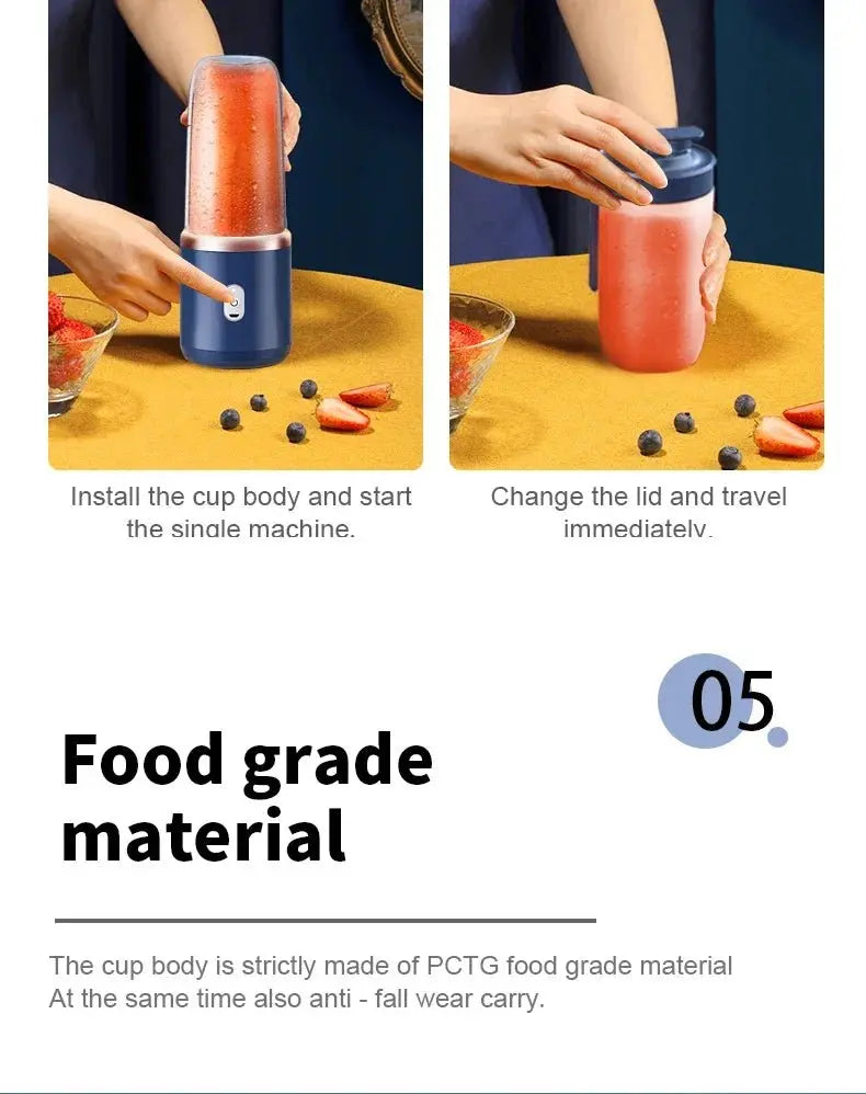 Portable Juicer Cup 6 Blade Blender Bottle Household Fruit Juicer Cup Smoothie Blender USB Rechargeable Juicer Kitchen Tool - RIGBYZ
