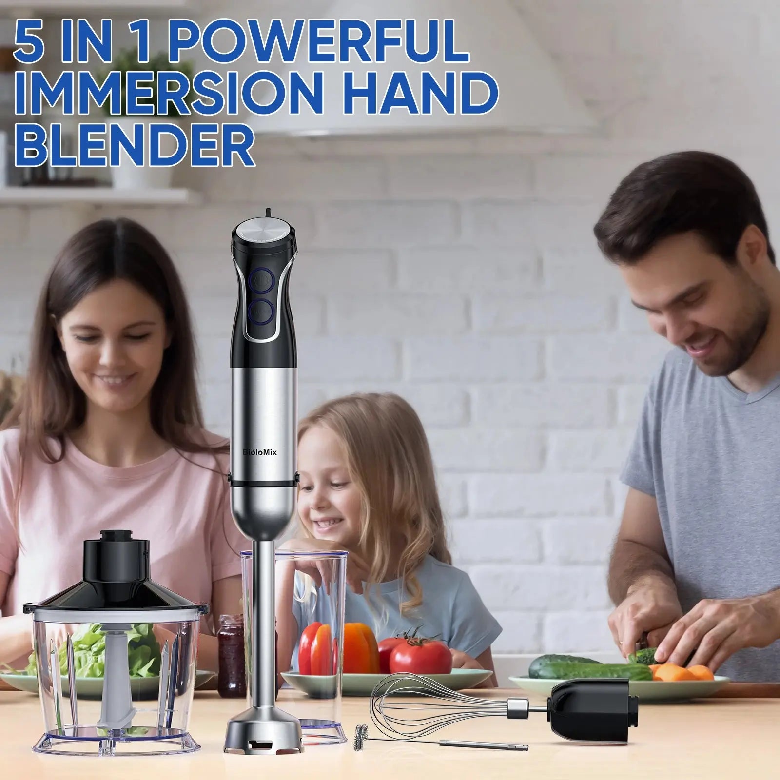 BioloMix 5 in 1 Immersion Hand Blender,1500W Blender with 304 Stainless Steel Blade,Food Processor,Smoothies Puree Baby Food - RIGBYZ