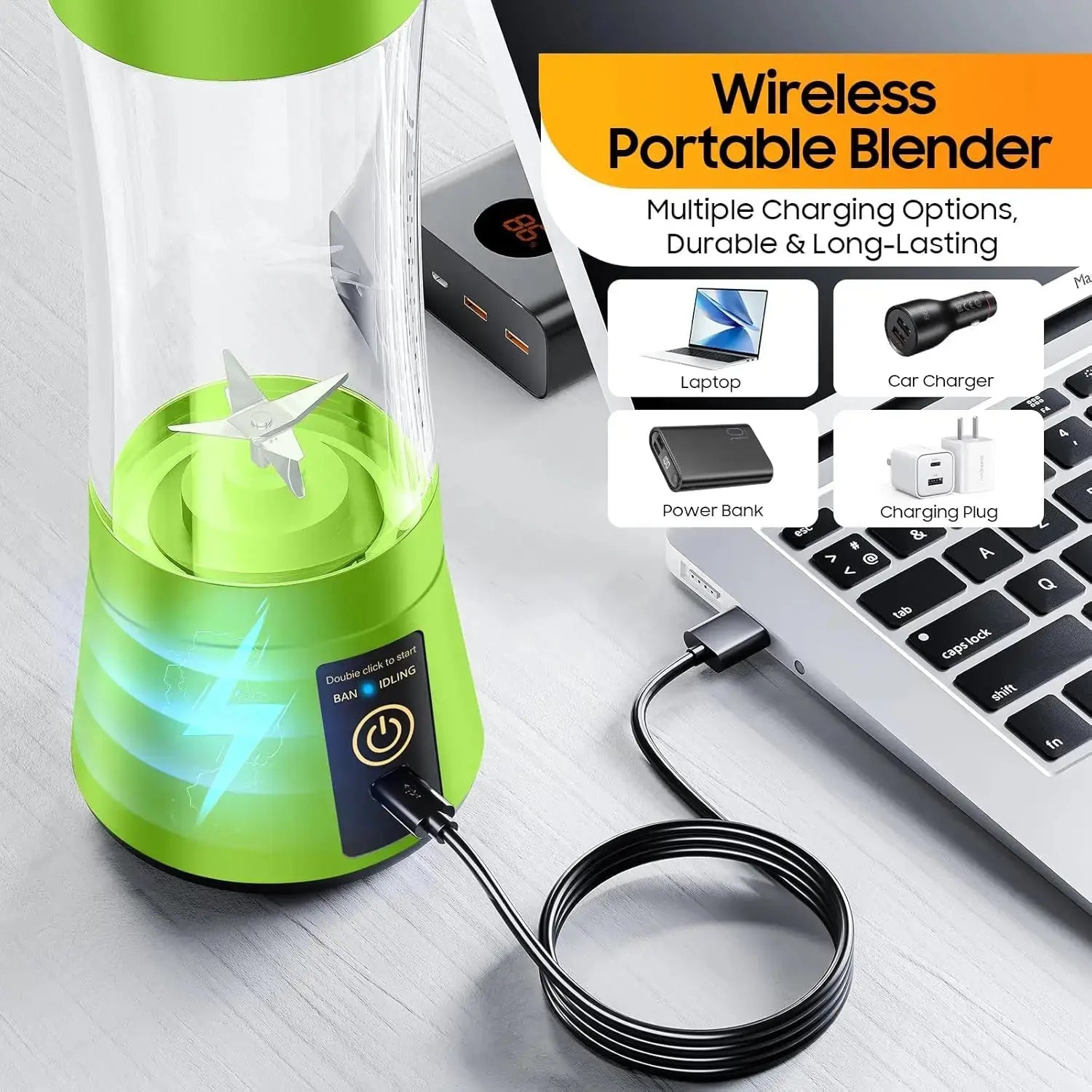 Cordless Portable Personal Size Blender - USB Rechargeable Blender for Smoothies and Shakes 6 Blades with 380Ml BPA Free Juice Cup - RIGBYZ
