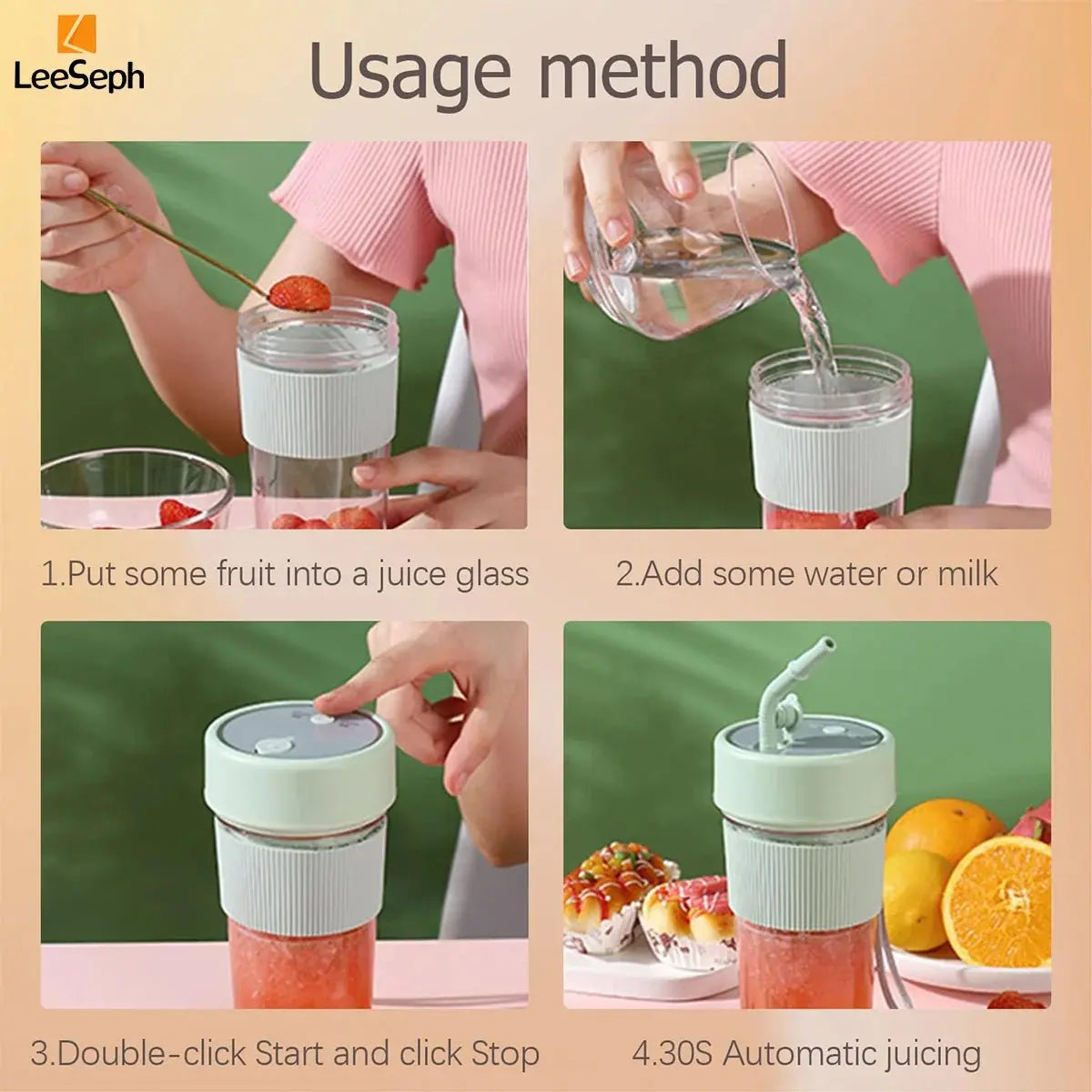 Portable Blender Cup, Electric Juicer Blender, Mini Blender Portable Blender For Shakes and Smoothies, for Home, Gym, Office - RIGBYZ