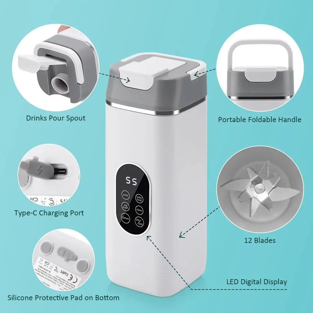 Portable 12 Blade Juicer USB Rechargeable Juicer 420ML Fruit Automatic Smoothie Blender 2 In 1 Blender Bottle Kitchen Tool - RIGBYZ