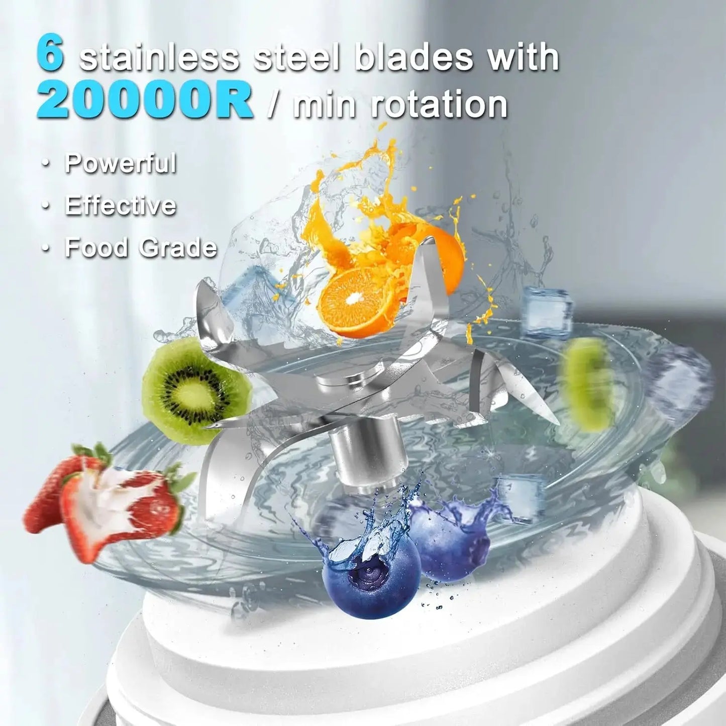 Powerful 20 oz Personal Portable Blender BPA Free USB C Rechargeable Blender with Travel Lid for Shakes Smoothies Home Travel - RIGBYZ