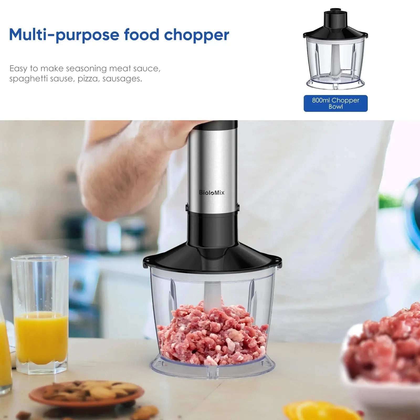 BioloMix 5 in 1 Immersion Hand Blender,1500W Blender with 304 Stainless Steel Blade,Food Processor,Smoothies Puree Baby Food - RIGBYZ