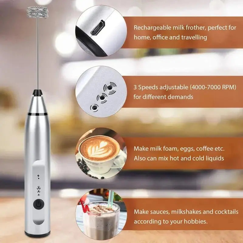 Portable Electric Milk Frothers Handheld Blender USB Mini Coffee Maker Whisk Mixer Cappuccino Cream Egg Beater Food Blender - RIGBYZ