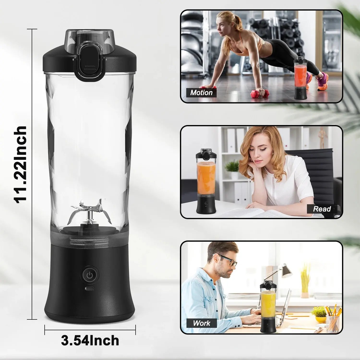 Portable Blender, Cordless, 18oz. Vessel, Personal Blender - for Shakes & Smoothies, BPA Free, Leakproof - Lid USB - C Rechargeable - RIGBYZ