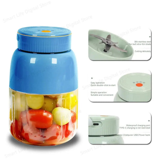 Portable Fruit Blender 800ml Multifunctional Electric Juicer Cup 10 Steel Blades Summer Milkshake Machine USB Rechargeable - RIGBYZ