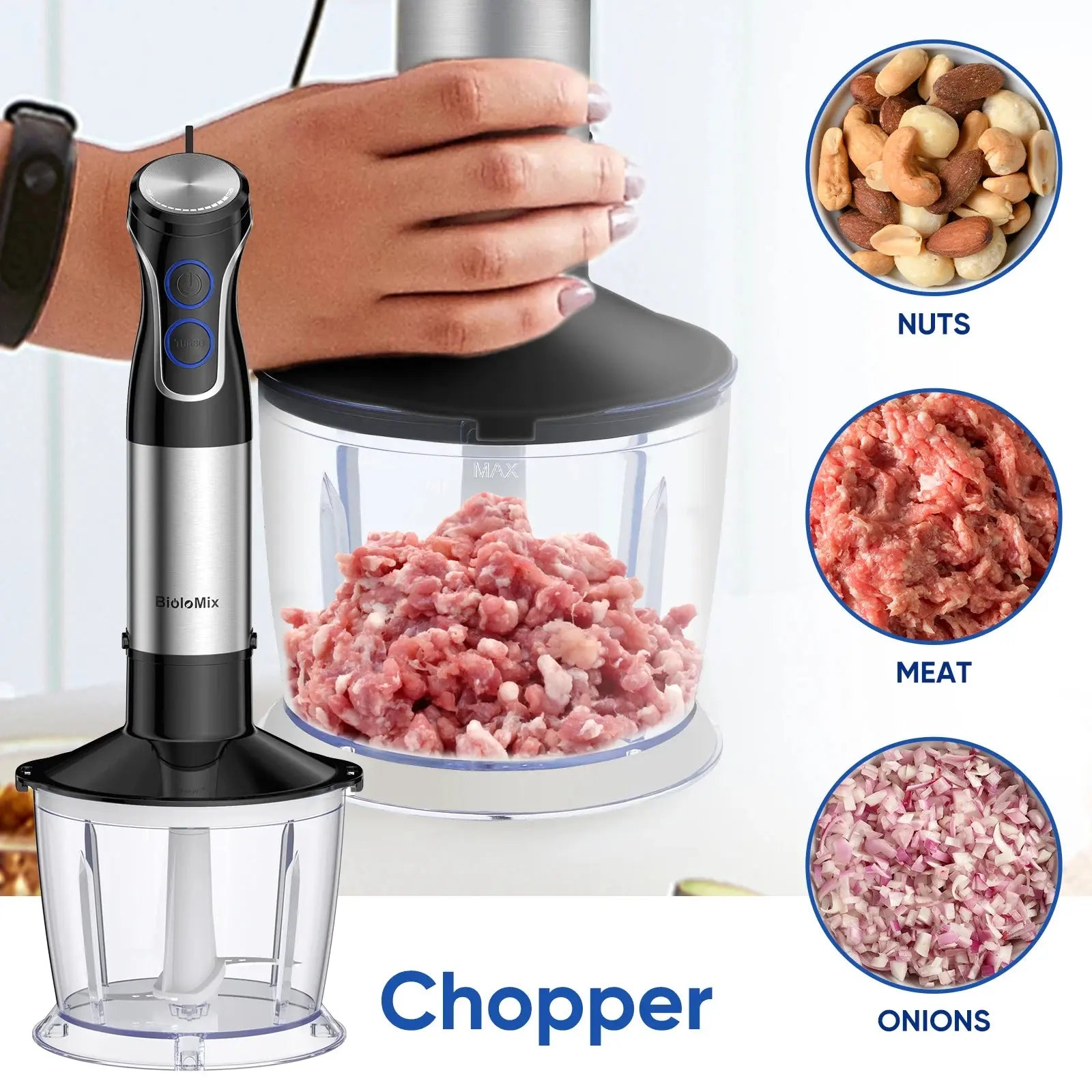 BioloMix 5 in 1 Immersion Hand Blender,1500W Blender with 304 Stainless Steel Blade,Food Processor,Smoothies Puree Baby Food - RIGBYZ