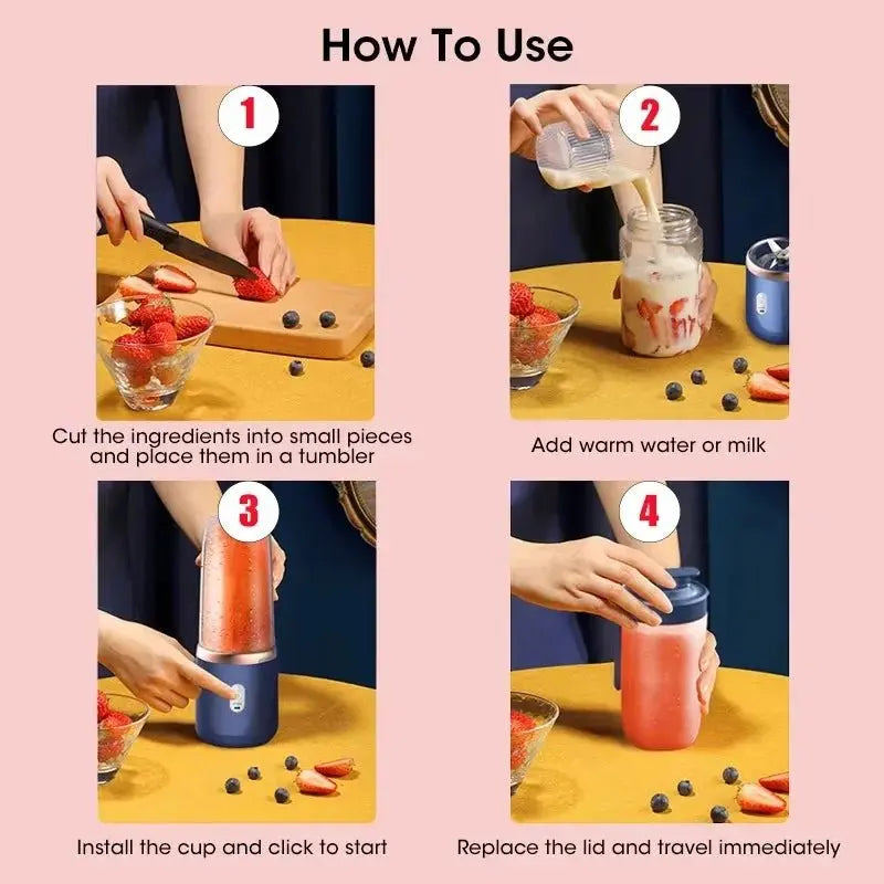 Portable Fruit Juicer Electric Juicer Blender Mini Juicer Cup USB Rechargeable Juice Blenders Fruit Mixer Wireless Juicer Bottle - RIGBYZ