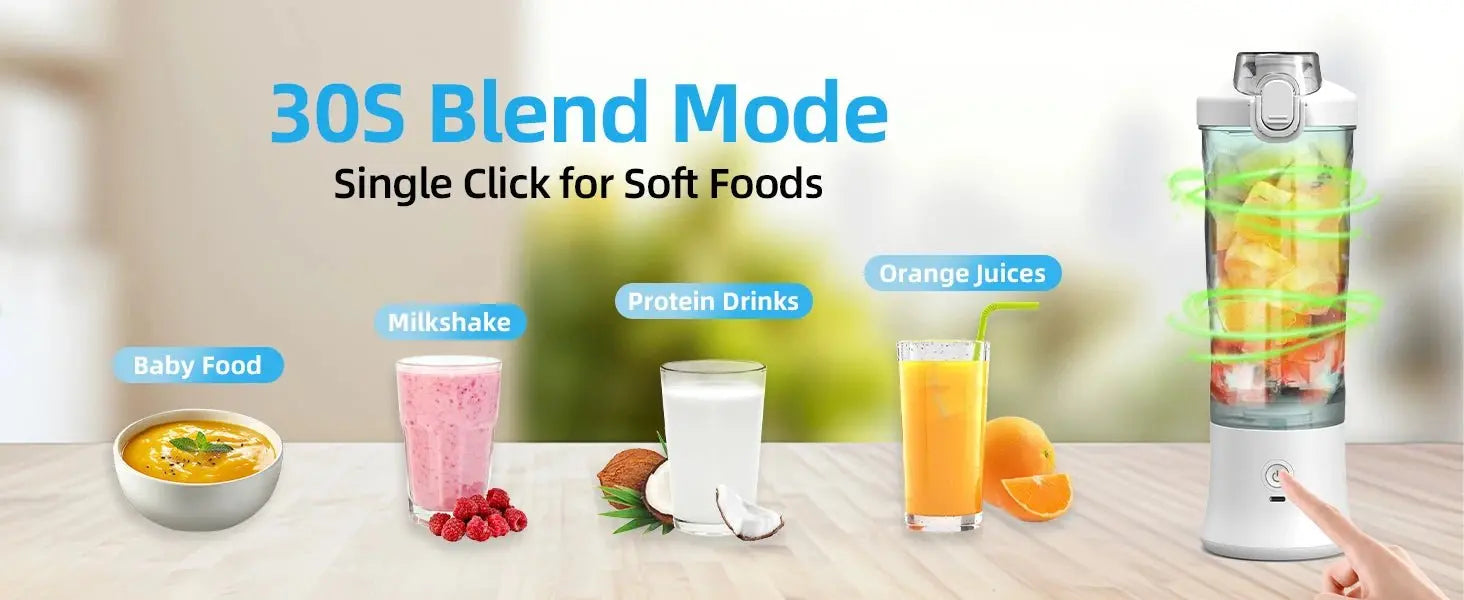 Powerful 20 oz Personal Portable Blender BPA Free USB C Rechargeable Blender with Travel Lid for Shakes Smoothies Home Travel - RIGBYZ